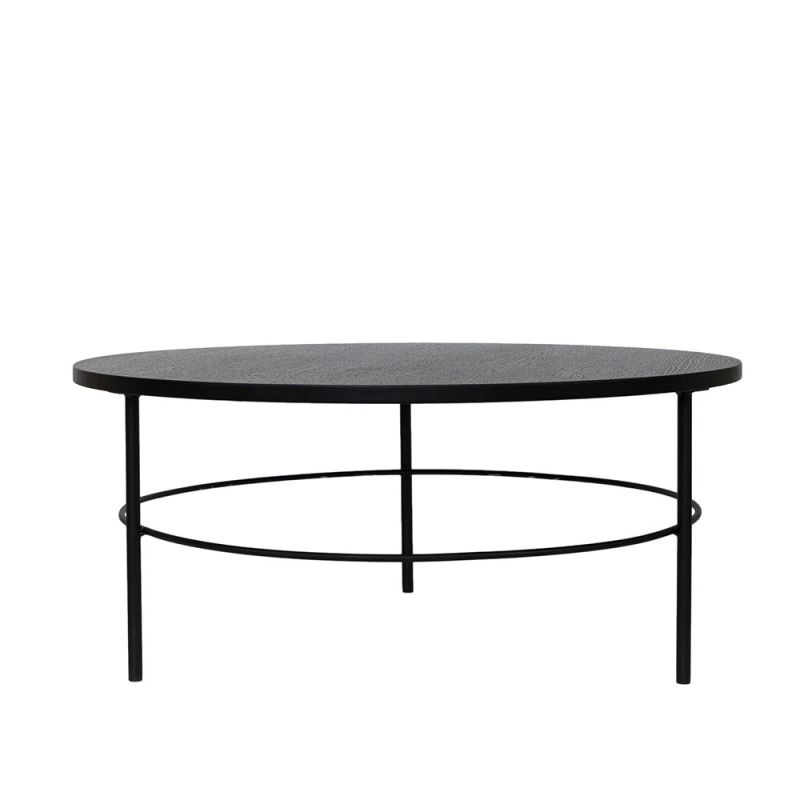 Round minimalist inspired coffee table in oak wood black finish