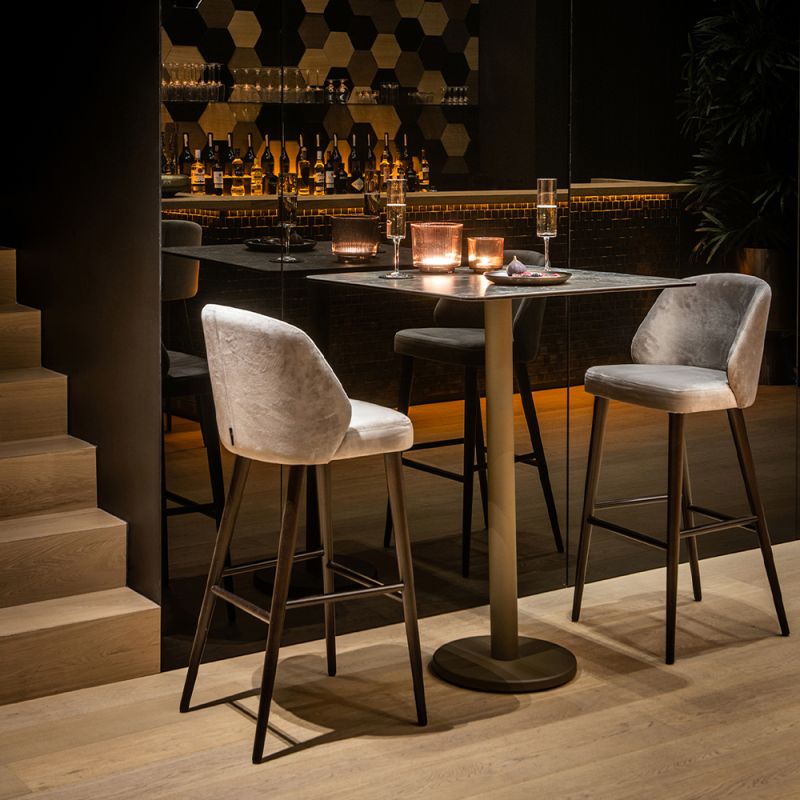 A luxury bar chair by Dome Deco with a beautiful bespoke upholstery