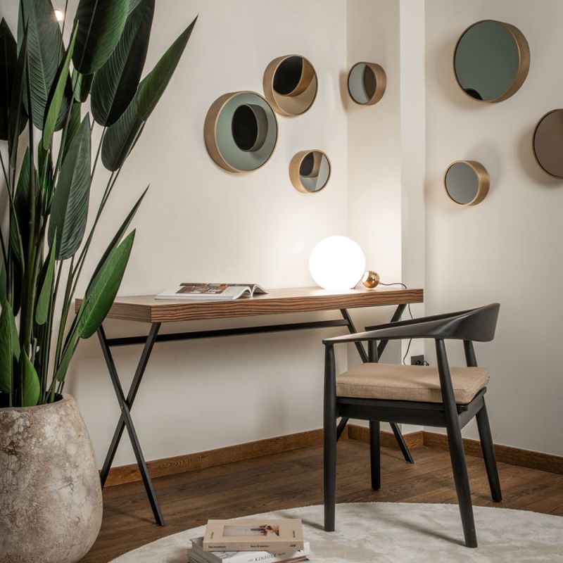 Simple yet stylish desk with wooden table and metal base