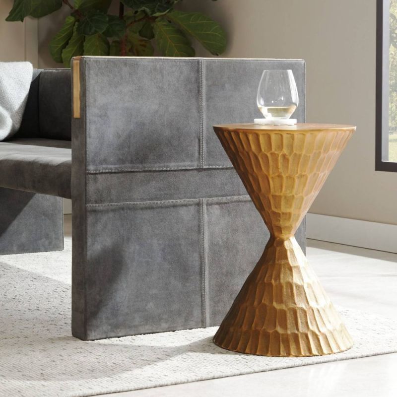 Sand timer shaped gold accent table, with smooth top