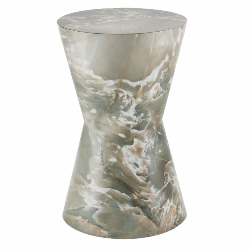Hourglass side table in a green marble finish