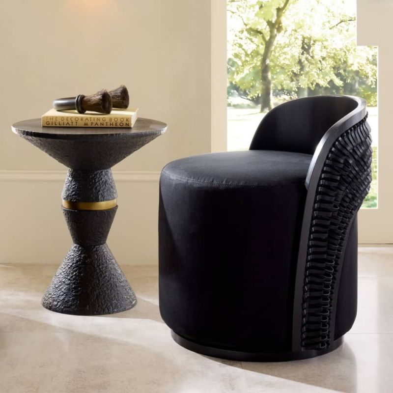 Geometric style black side table with textured detailing