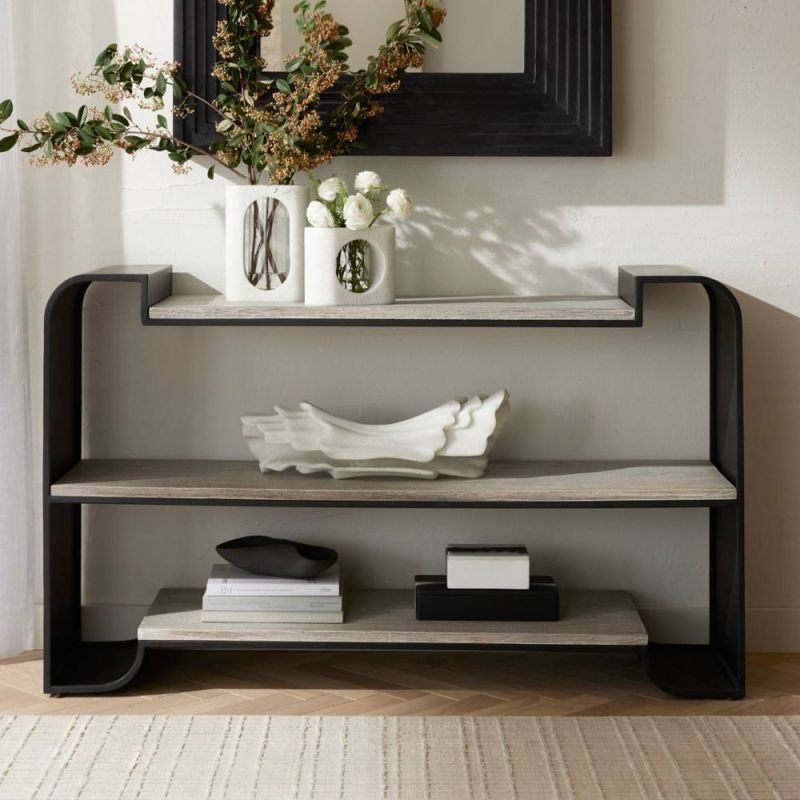 Bookcase with three wooden shelves and a metal exterior