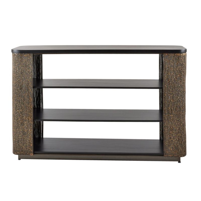 Bookshelf with four shelves and gold embellished detailing