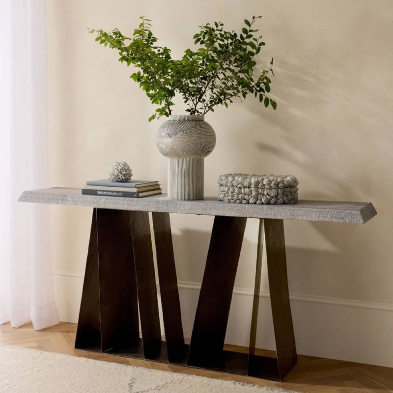 Geometric style console table in shades of grey