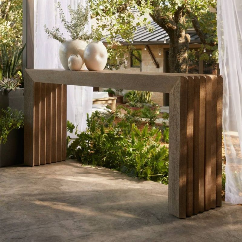 Simplistic rectangular console table with a grooved surface