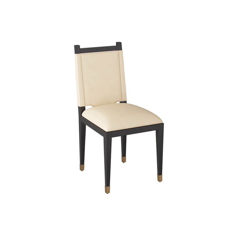 Geometric dining chair of luxurious ivory leather and ebony-finished beechwood 