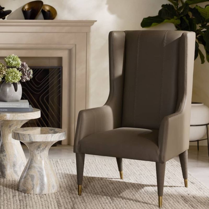Wingback armchair covered in rich dove leather