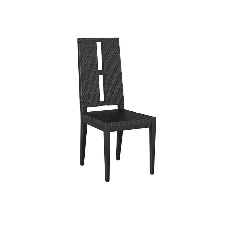 French-style sleek ebony wood and rattan dining chair