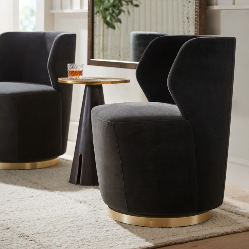 Poppy Swivel Chair - Midnight Grey Velvet