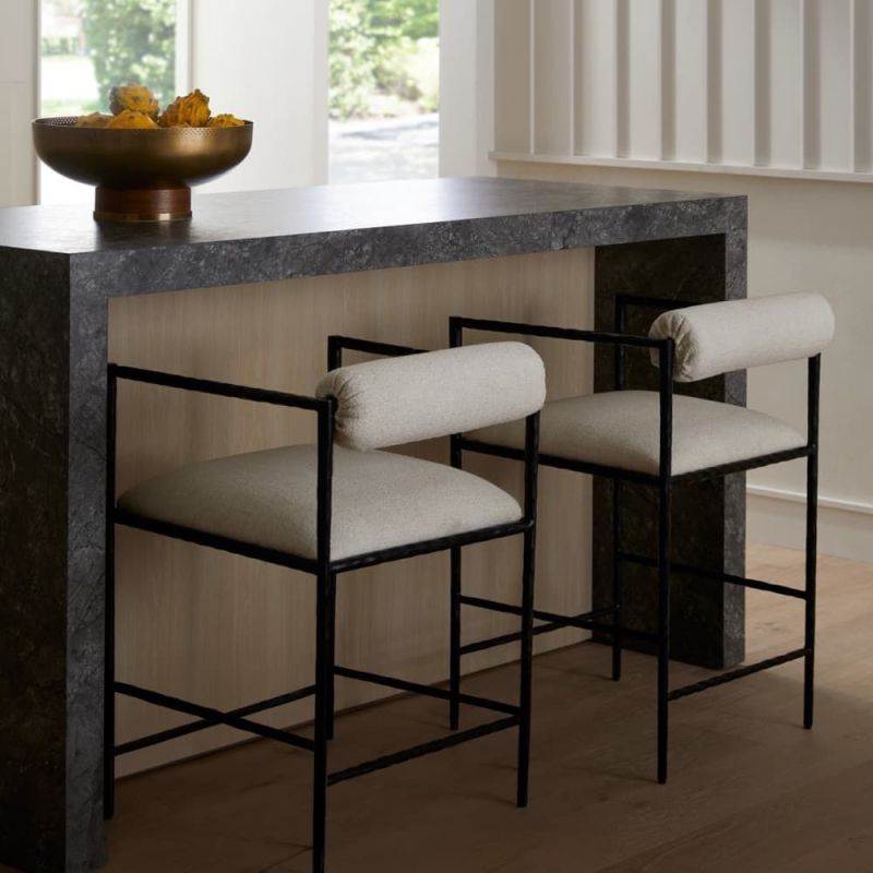 Elevate your space with the Barbana Counter Stool in Oxford White, combining modern style and comfort for any kitchen or bar setting.