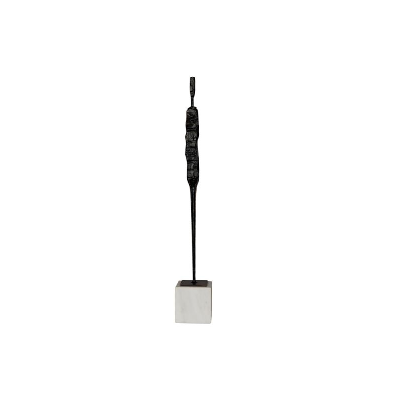 Thin man sculpture on marble stand