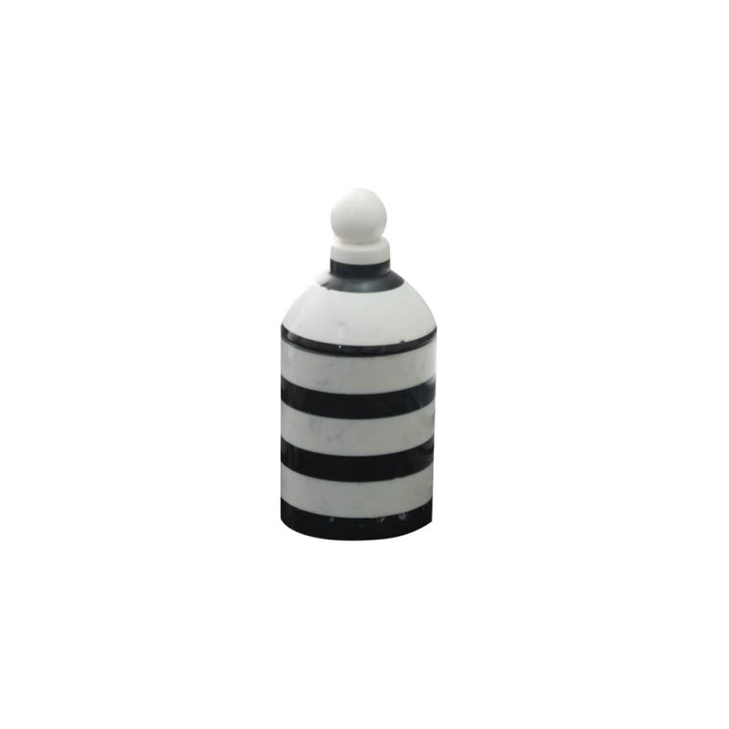 Black and white stripy jar with lid