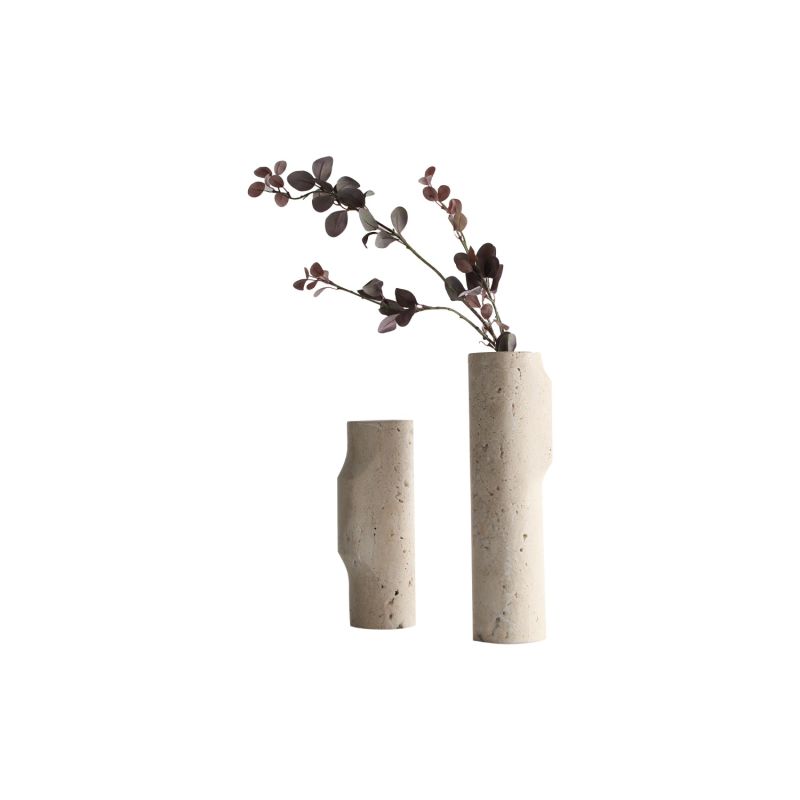Tall beige marble vase with fluted top