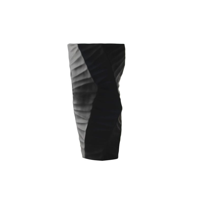 Matte black twisted vase with ribbed texture