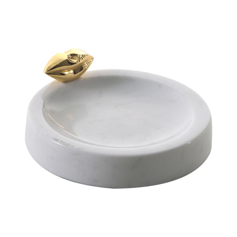 White marble tray with gold lips motif