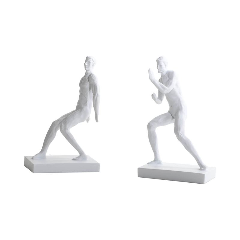 Male figure bookends in chalky white finish