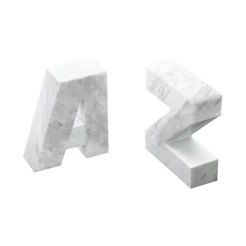 White marble a-z bookends