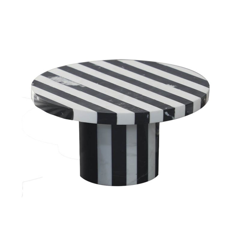 Striped marble platter with plinth base
