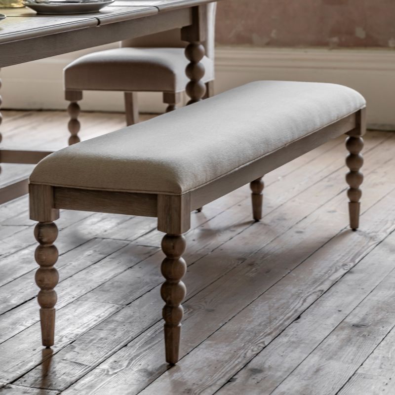 Lime wash wooden bench with bobble effect legs