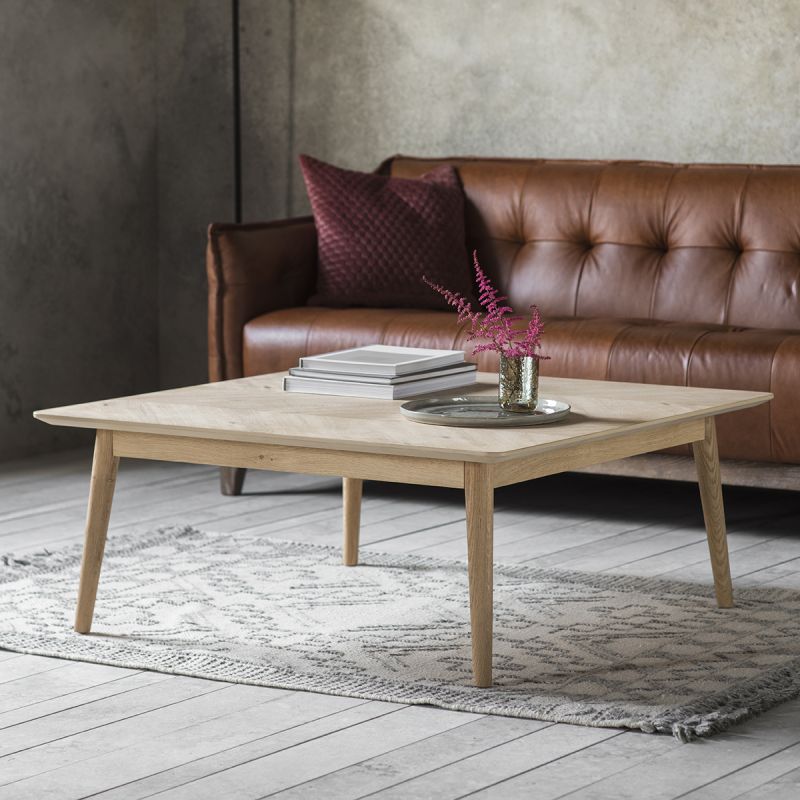 Warm wooden coffee table with chevron design