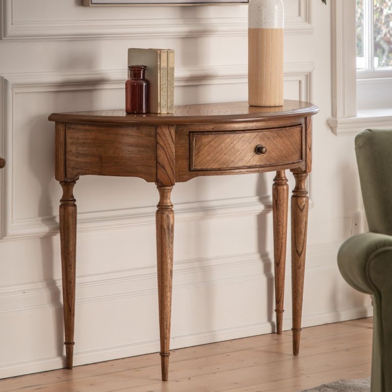 Semi-circular wooden side table with traditional detailing