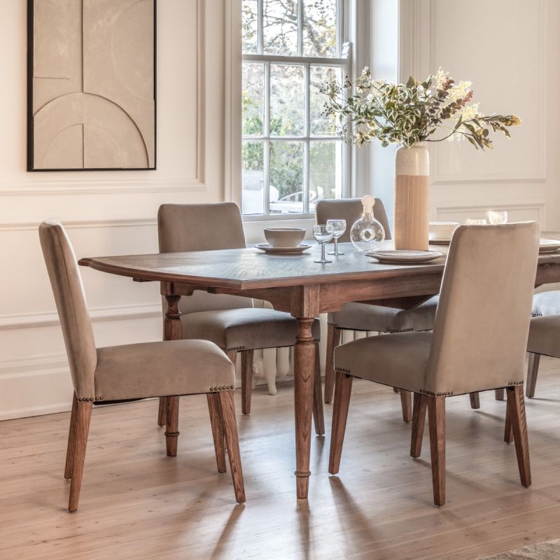 Minimalist dining chair in pale grey with upholstered seat