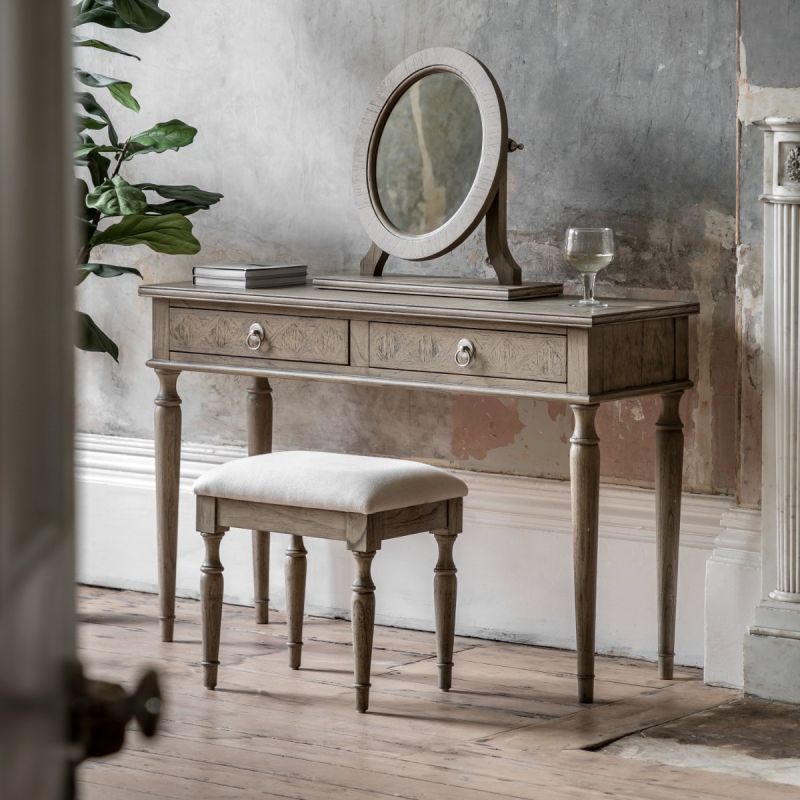Light wooden two drawer dressing table with ring handles