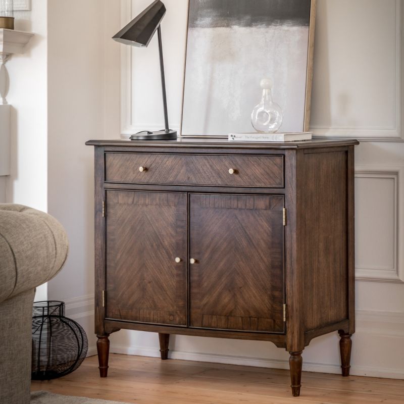 Traditional style sideboard with a drawer and two cupboards in dark brown