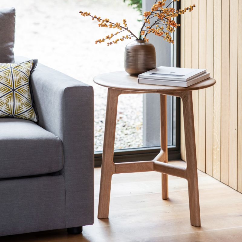 Minimalist round wooden side table