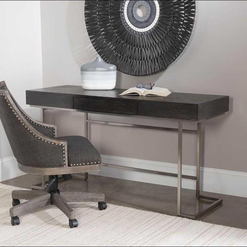 Sleek, corporate style desk with nickel base