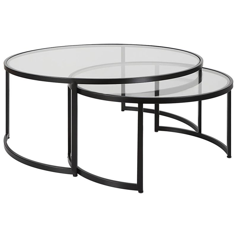 Set of two sophisticated nesting tables finished in contemporary satin black
