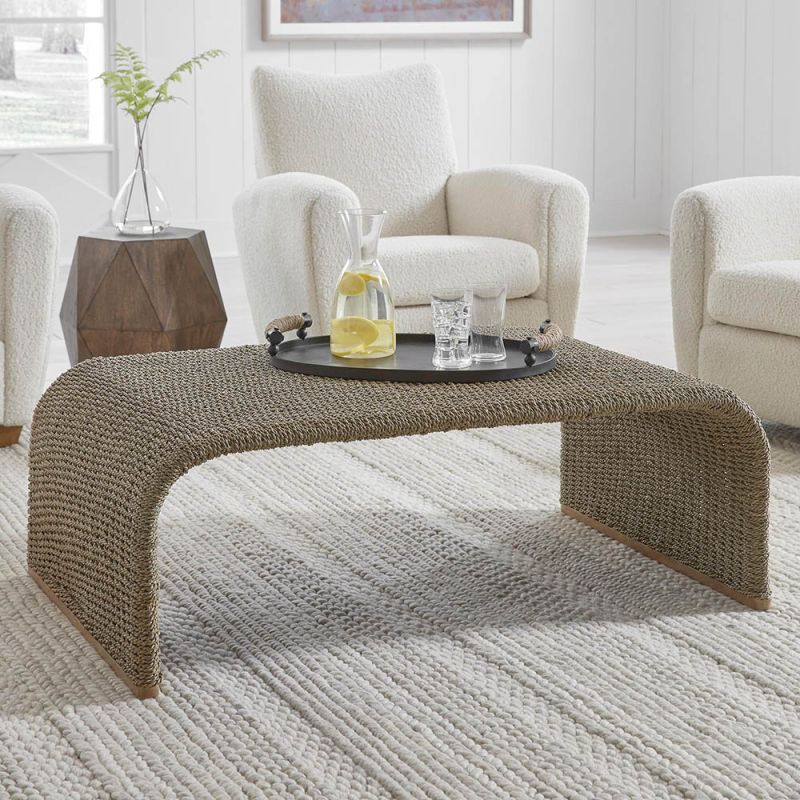 Captivating curved rattan coffee table