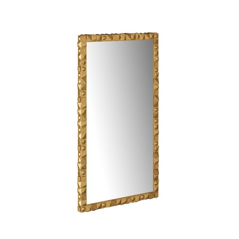 Geometric antique brass mirror reminiscent of origami 