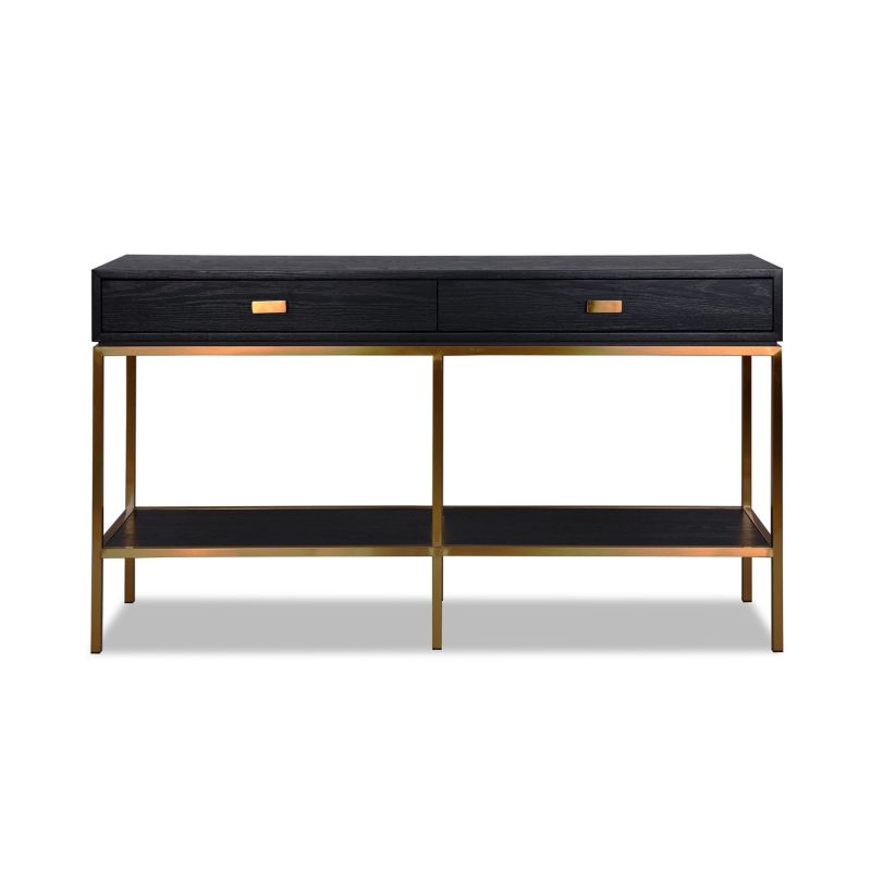 Stylish black wooden dressing table with brass legs