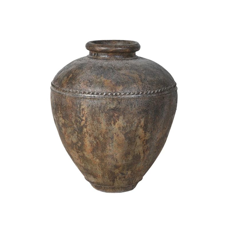 Distressed look cement planter with beading detail