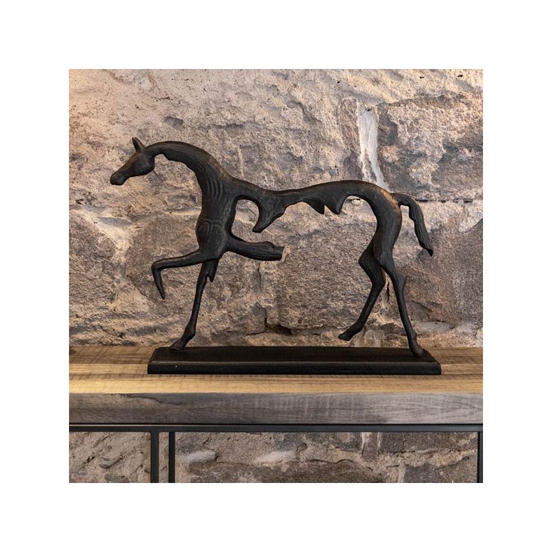 Metal horse sculpture of majestic horse, in black finish