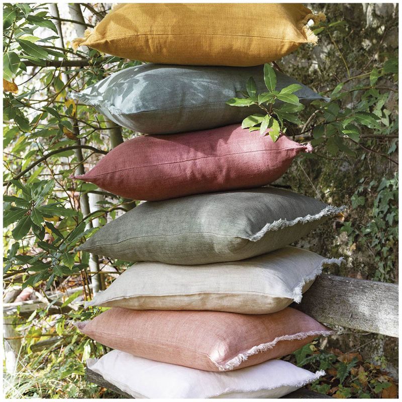 Luxury linen cushion covers available in multiple finishes with small fringe