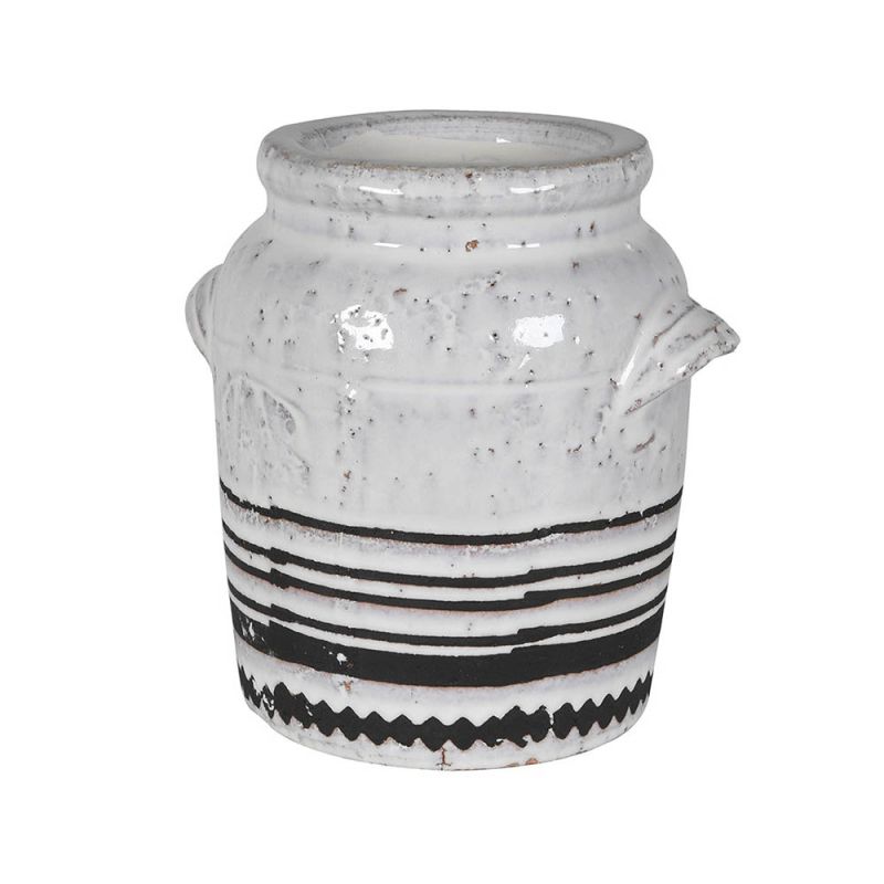 black and white ceramic pot for storage and accessorising