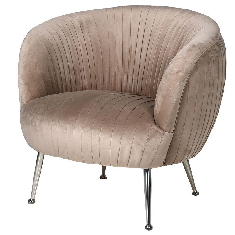 Beige velvet pleated armchair