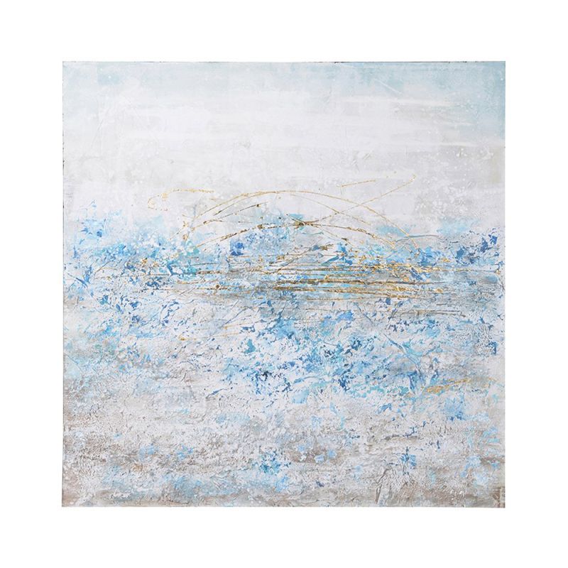 abstract canvas with blue, white, grey and gold tones 