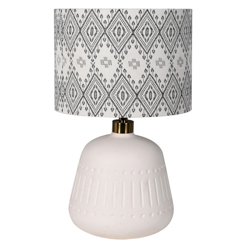 Lamp shade in intricate design composed of linen.