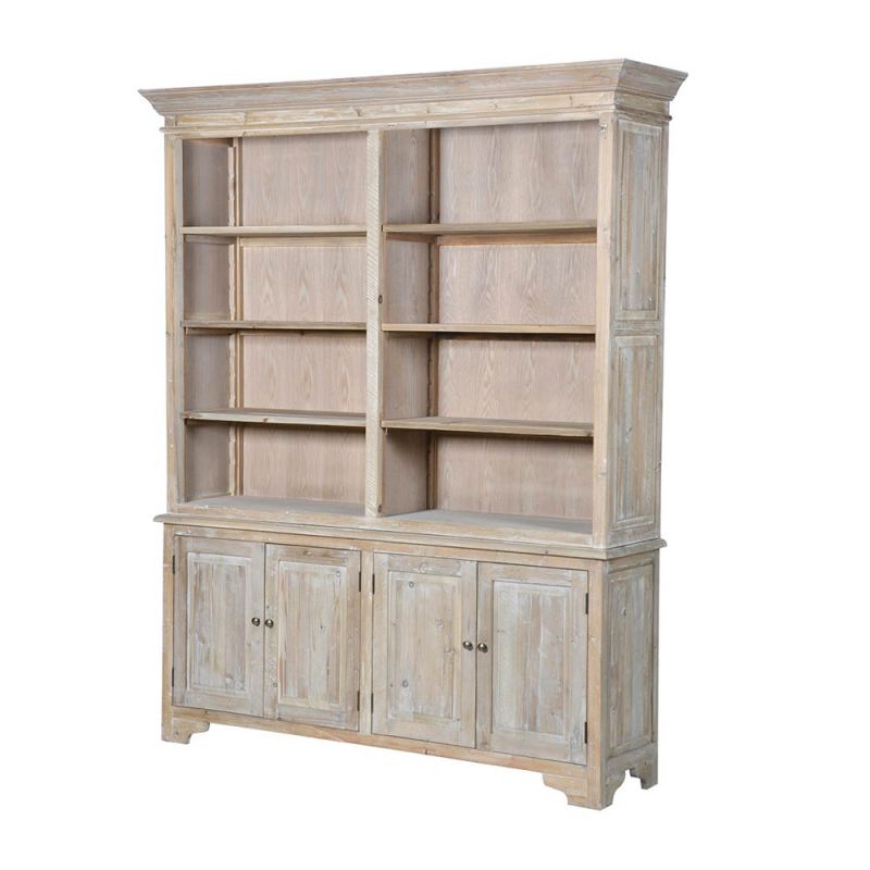 lovely rustic double bookcase with double cabinets below