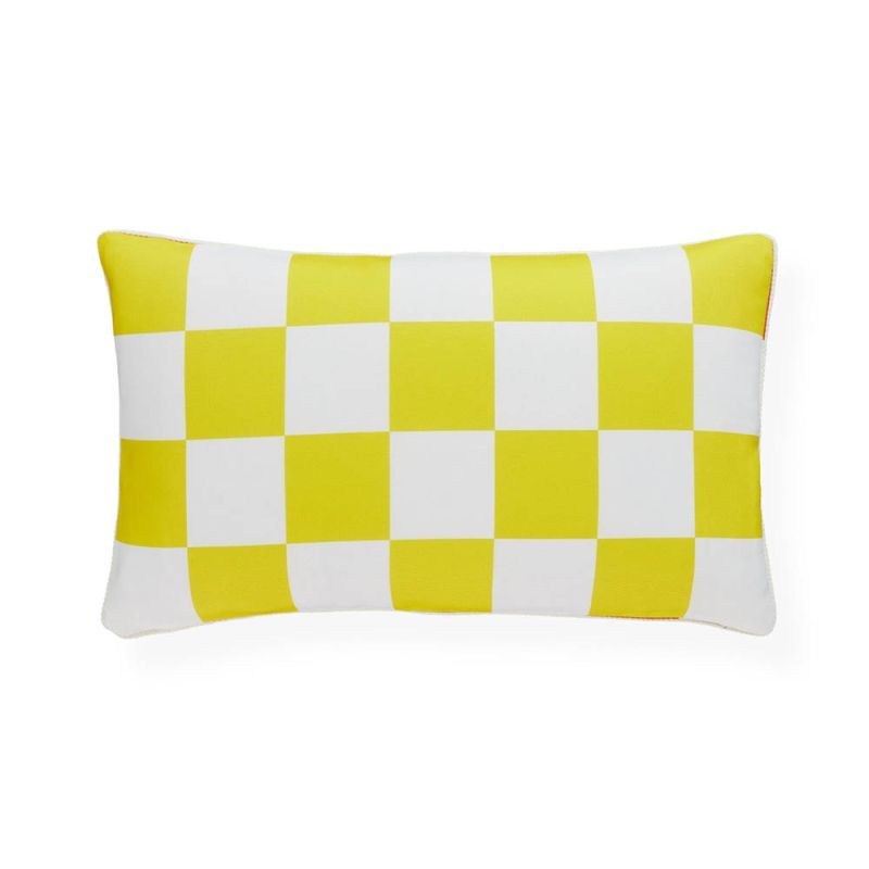 Yellow side of ravishing reversible checkered cushion