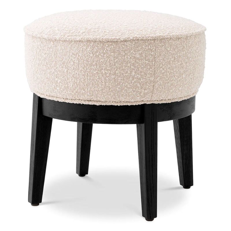 Cream Boucle stool with four black wooden legs