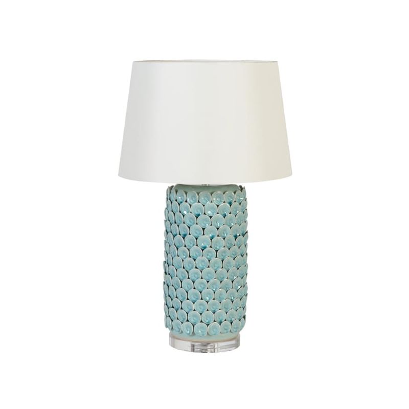 Textured turquoise side lamp with clear base