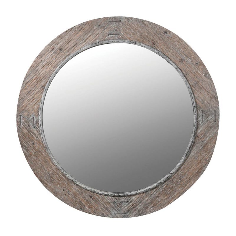 Rustic wooden framed round mirror