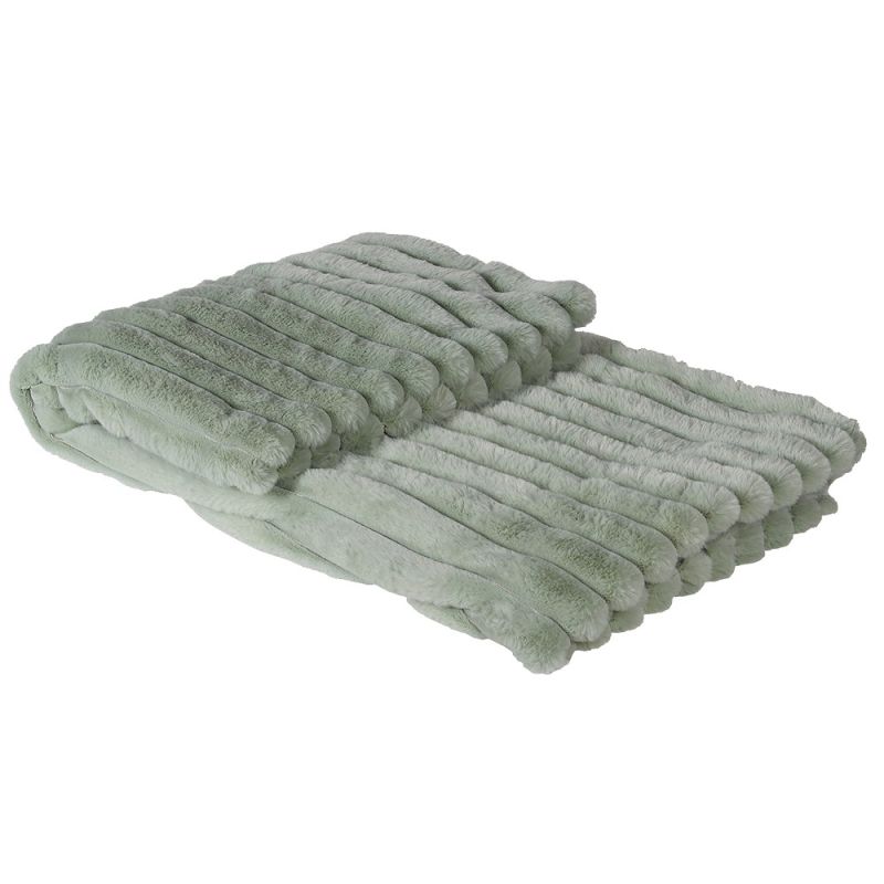 Jolie Faux Fur Ribbed Throw - Green