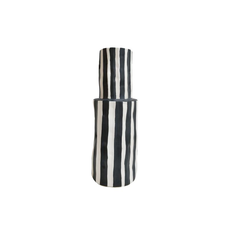 Black and white striped vase with tall silhouette