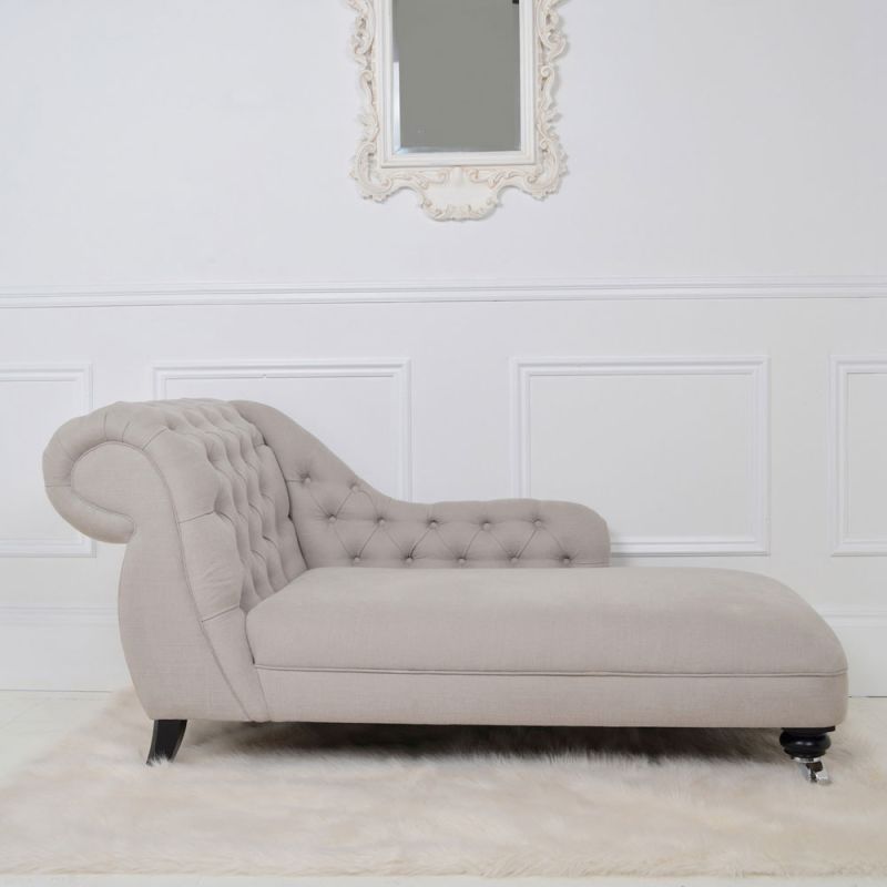 Luxury curvaceous chaise longue with deep buttoning back and arm rest